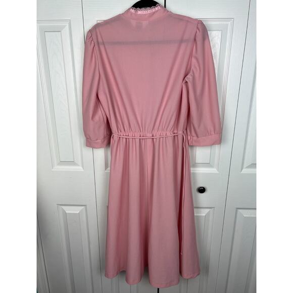 Vintage 70s Dress Montgomery Ward Sz 12 Women’s Cottagecore Lace Polyester Pink - Picture 6 of 6